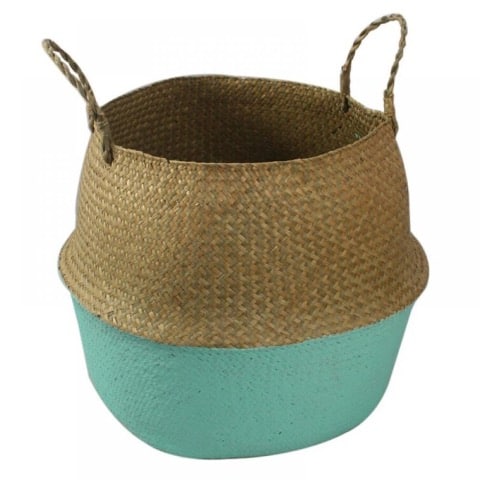 Store Your Towels Within This Teal Wicker Basket