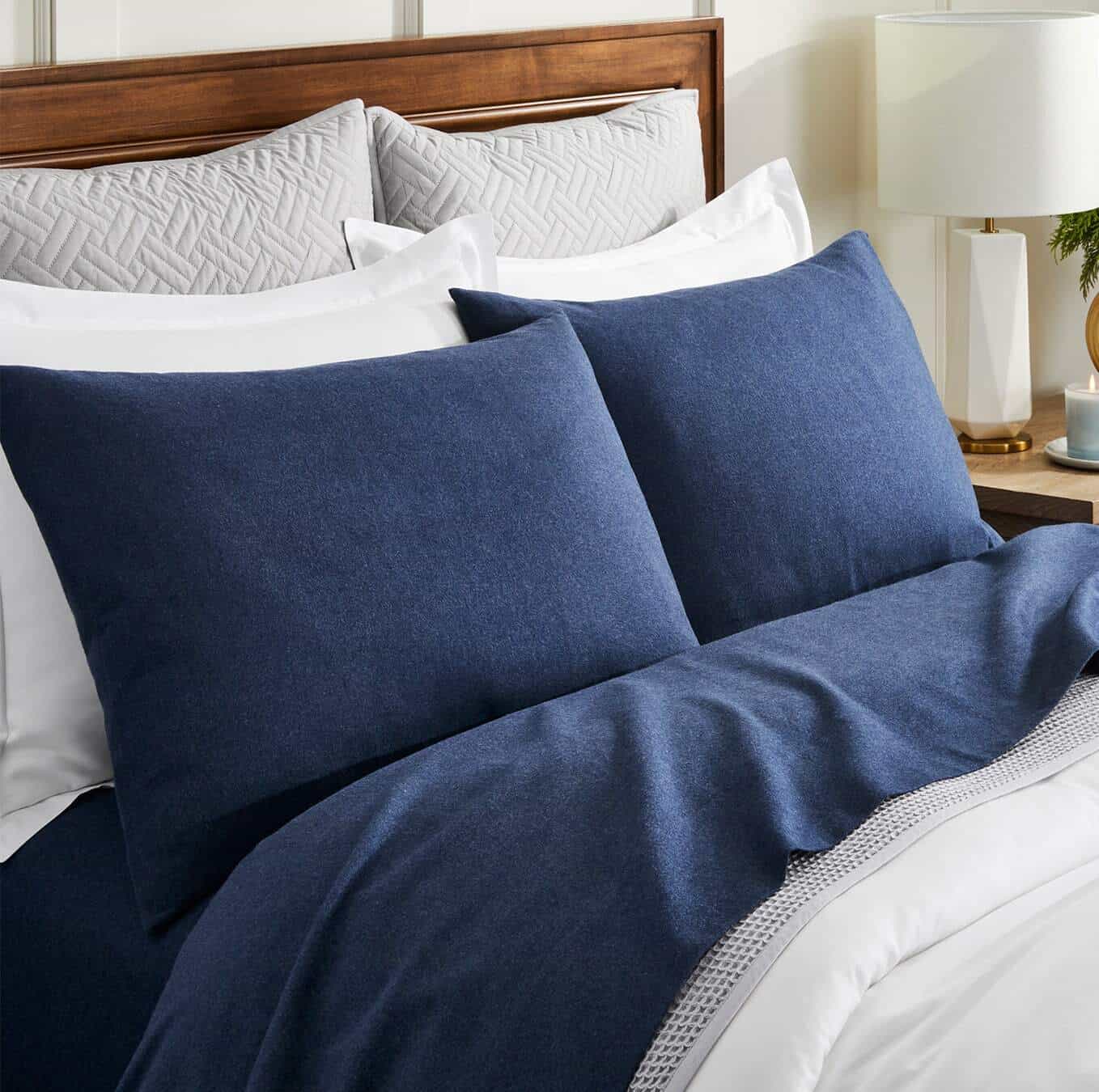 Navy Flannel Brings A Chic Touch To Your Gray Comforter
