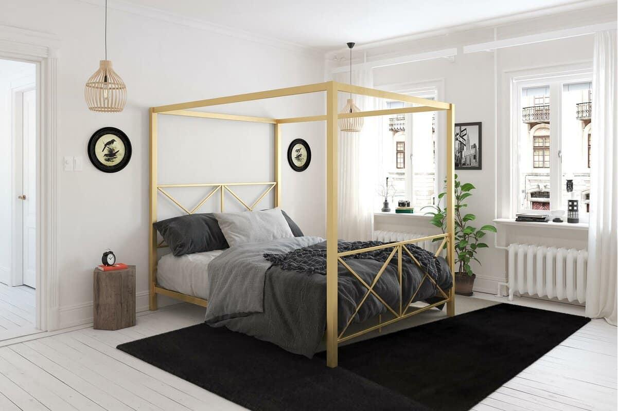Flare Up The Bedroom With A Golden Canopy Bed