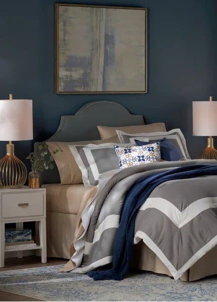 Dark Blues With Golden Accents Look Stunning In Traditional Bedrooms