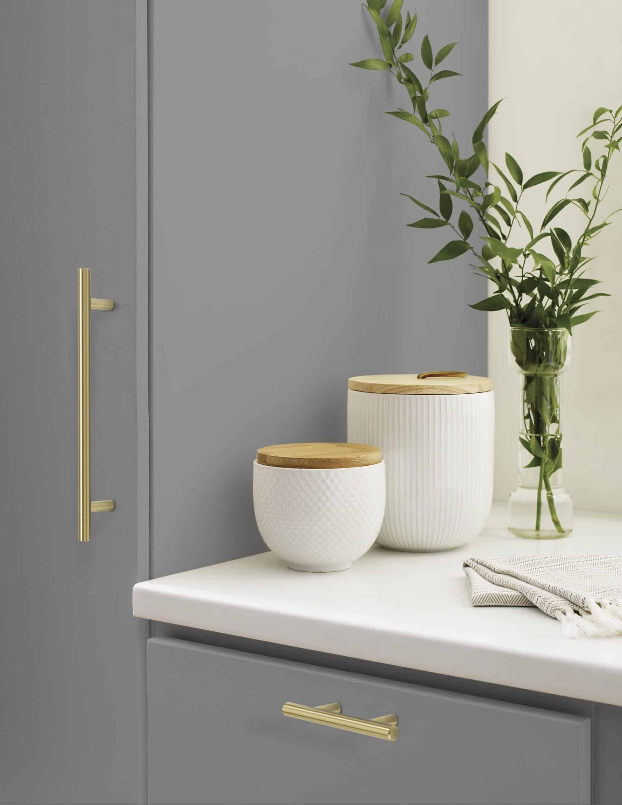 Pick Simple Golden Pulls For Your Dark Gray Cabinets