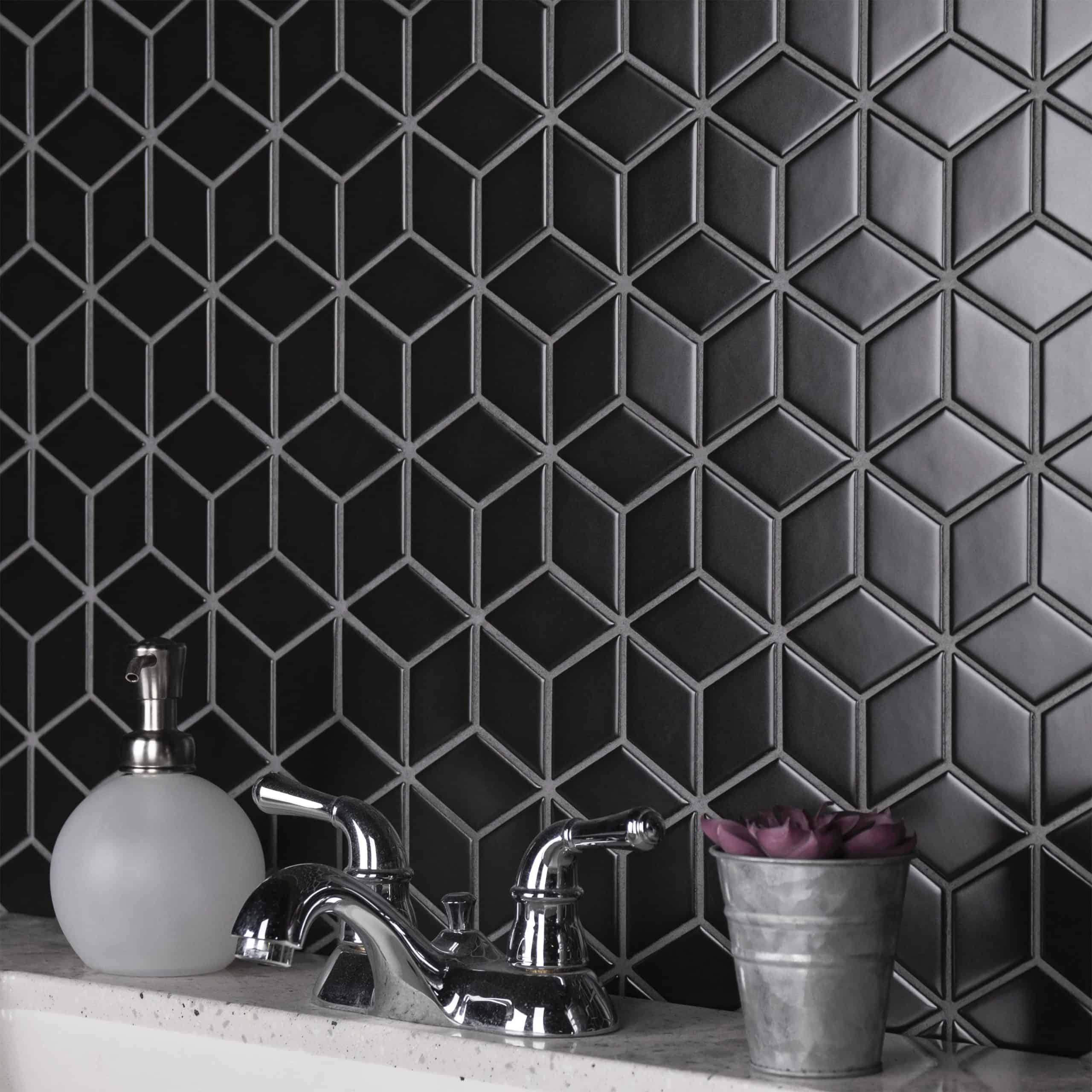 Going For Black Rhombus Tiling Adds A Modern Edge To Your Bathroom